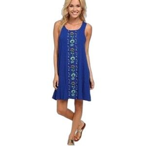Roxy Sparks Fly Royal Blue Pullover Hi Low Silky Slub Knit Cotton Tank Dress